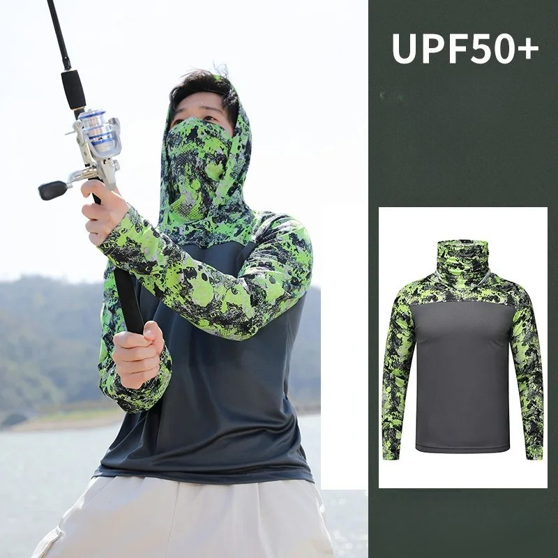 Fishing Shirt Uv Protection - 釣り用シャツ フード付き メンズ 日焼け止め服 アウトドア 夏