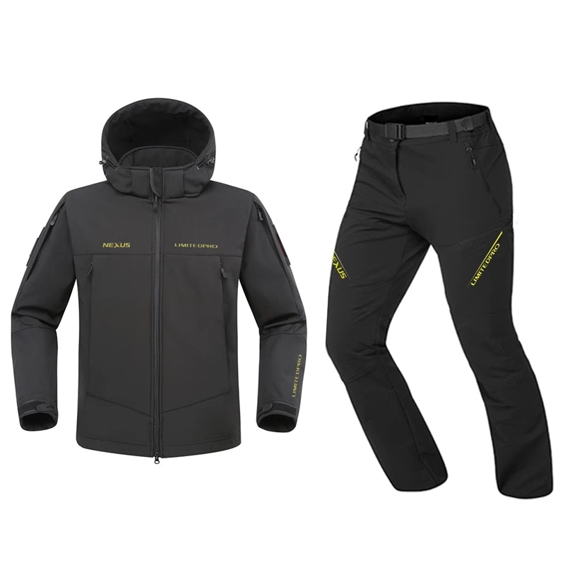Fishing Rain Suit - 新しい秋と冬の防風釣りスーツ男性用フリースライナー釣りジャケットとパンツ2ピース暖かい服セット