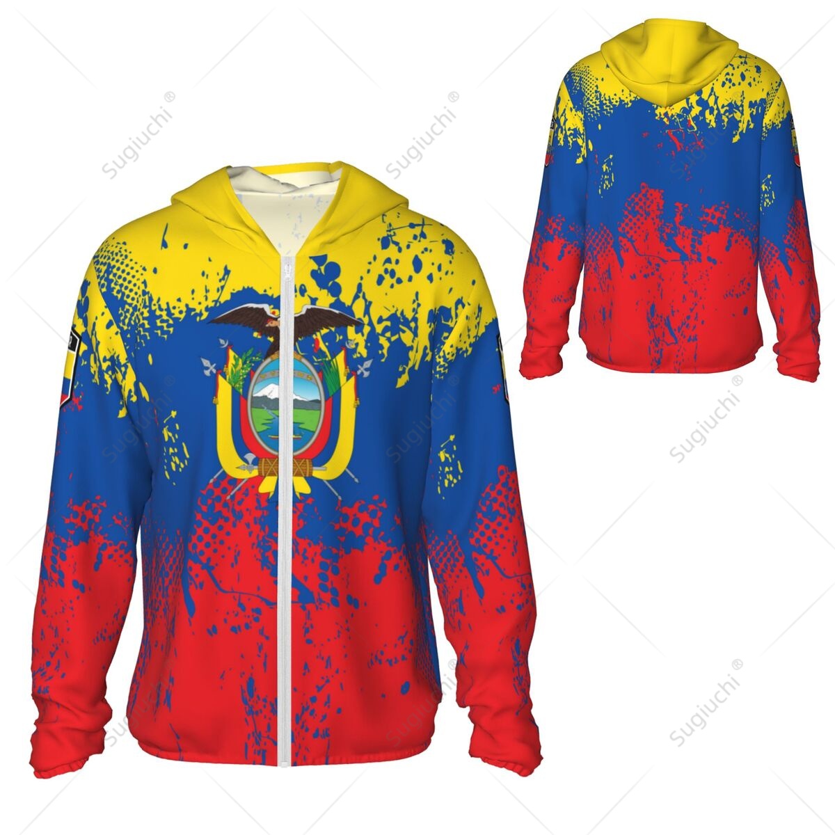 Fishing Hoodie - エクアドル国旗日焼け止めパーカー日焼け止め服釣りサイクリングランニング速乾性長袖ジッパー付きポリエステル