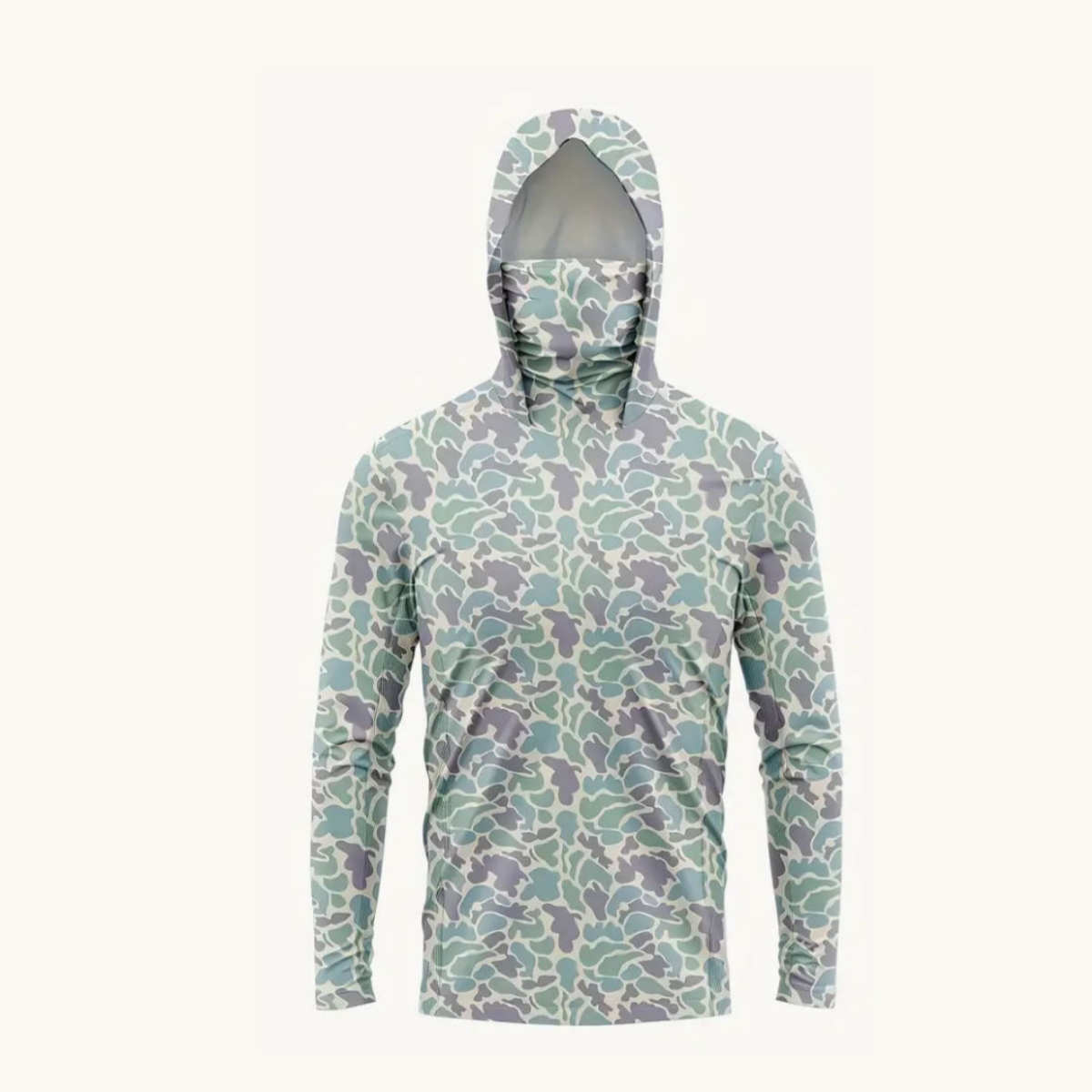 Fishing Hoodie - メンズUPF50+日焼け防止フィッシングフーディー、フェイスマスク付き、カモフラージュプリント、速乾性、UVカット、ハンティング、ボート用長袖シャツ