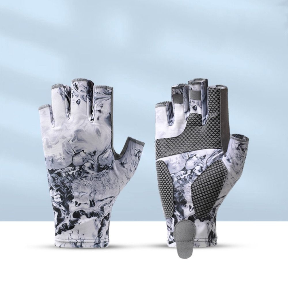Fishing Gloves - 職業用弾性釣り手袋日焼け防止通気性男性サイクリンググローブ滑り止め吸汗性指なし手袋